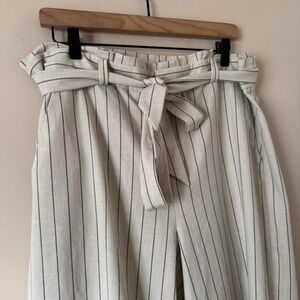 Banana Republic Blake Pant Pinstripe Culotte Wide Leg Cream Navy Blue 14